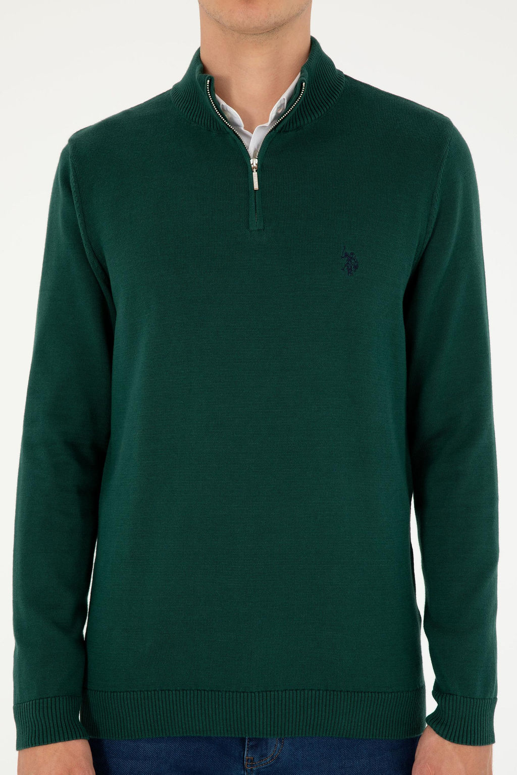 Мужской темно-зеленый базовый свитер - U.s. polo assn фото 6