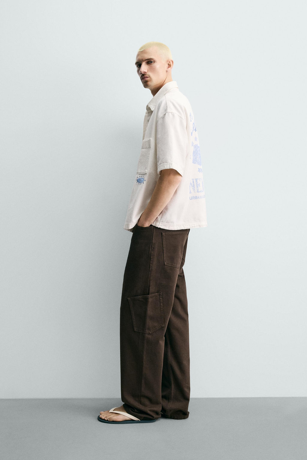 CAMISA RELAXED FIT ESTAMPADOS LAVADOS / Blanco roto - Zara фото 4