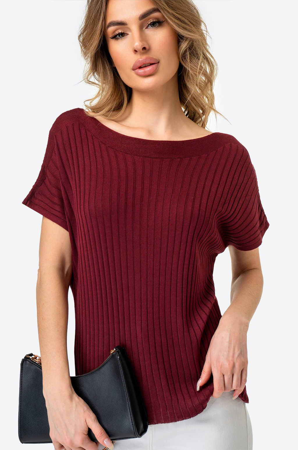 Женский джемпер с коротким рукавом в рубчик Happy Fox  фото 16