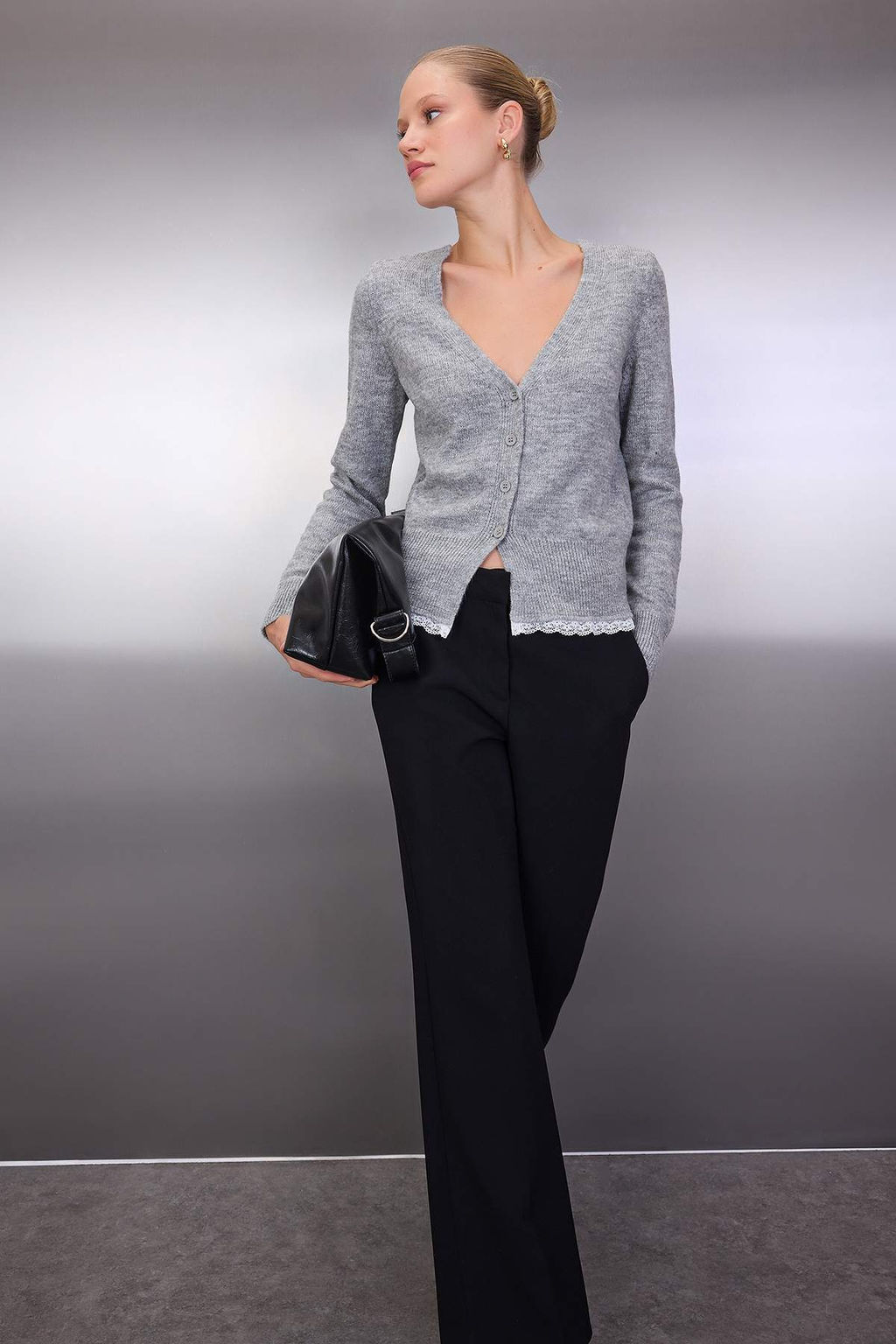 Gri Dantel Garnili Detayl? Triko H?rka TWOAW26HI00211 - Trendyolmilla фото 2