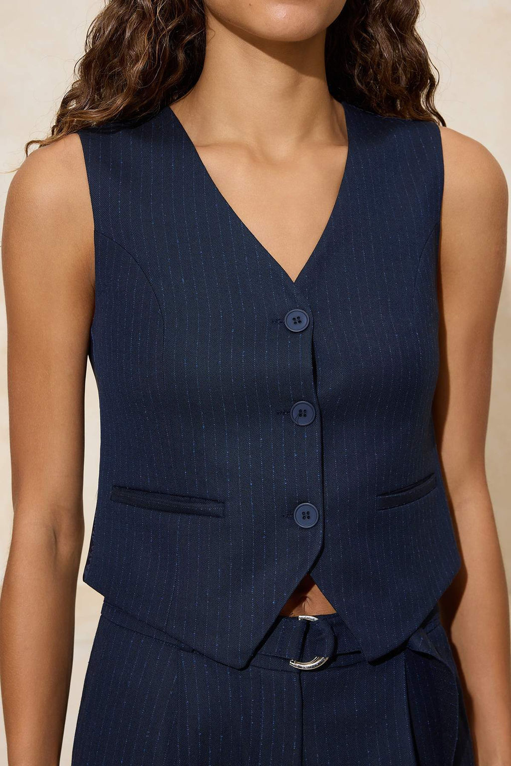 Lacivert Fitted Kendinden Cizgili Dokuma Yelek TWOSS26YE00007 - Trendyolmilla фото 4