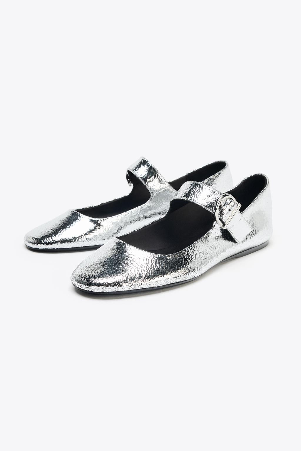 METALLIC LEATHER-EFFECT BALLERINAS - Zara фото 4