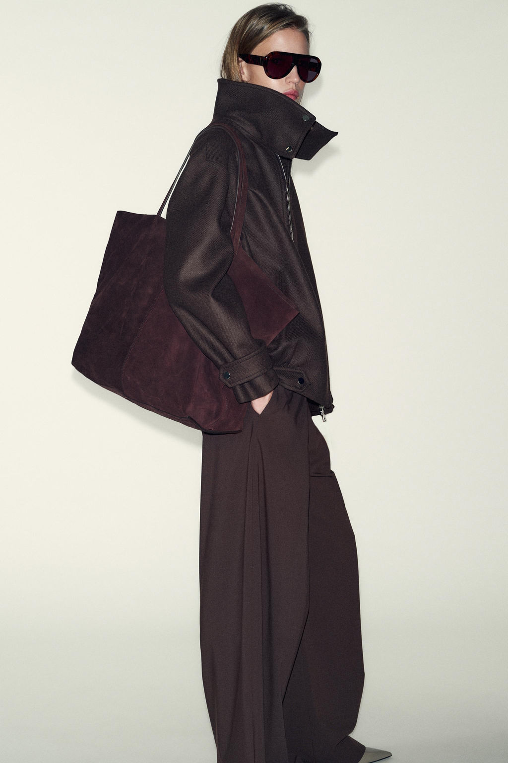 WOOL BLEND BOMBER JACKET WITH HIGH NECK