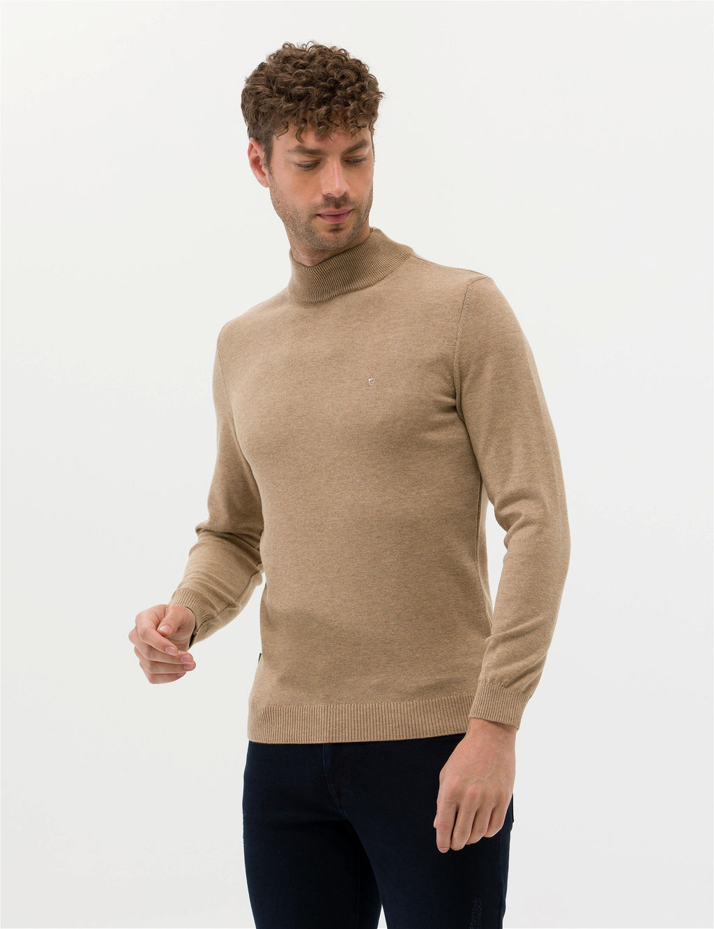 Camel Melanj Slim Fit Yar_m Bal_k__ Yaka Basic Triko Kazak