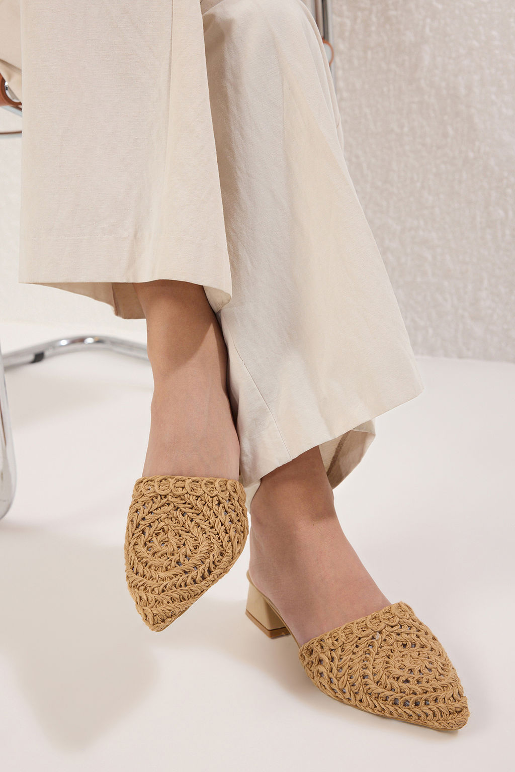 Trendyol Shoes Camel Orgu Kad?n Mule K?sa Blok Topuklu Terlik TAKSS25TO00060 - Trendyolmilla фото 7