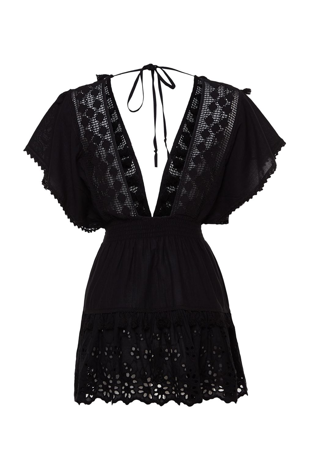 TRENDYOLMILLA Siyah Dokuma %100 Pamuk Brode Detayl? Mini Plaj Elbisesi TBESS21EL1248 фото 18