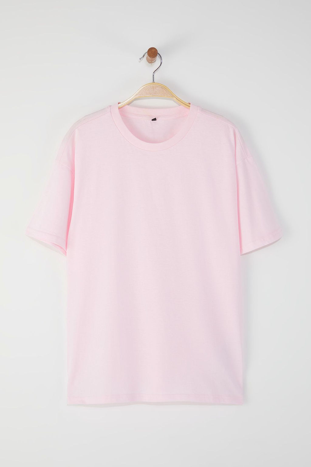 Ac?k Pembe %100 Pamuk Bisiklet Yaka Oversize/Genis Kal?p Orme T-Shirt TWOSS20TS0134