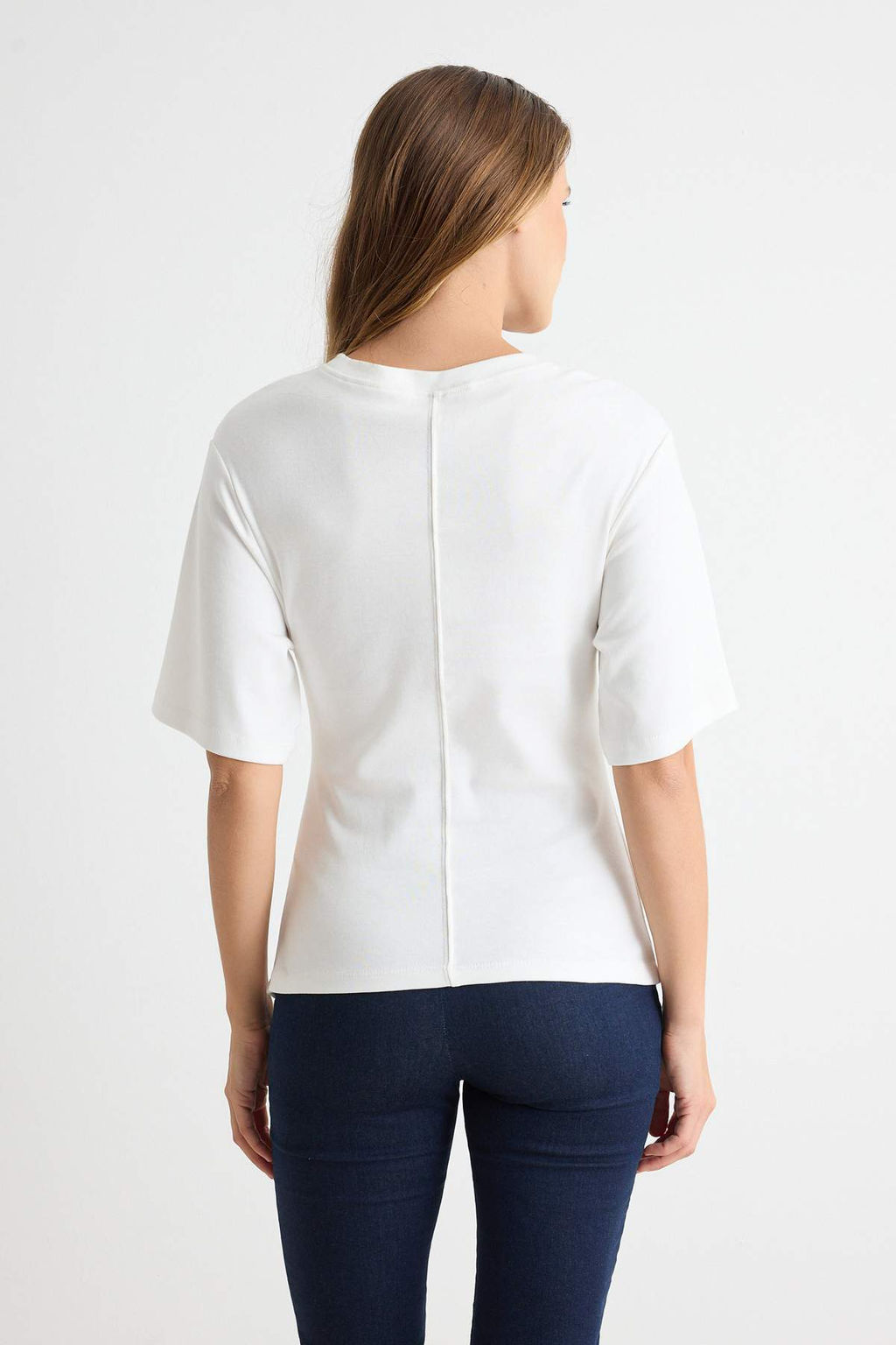 Ekru Burgu Detayl_ Bisiklet Yaka Fitted _nterlok _rme T-Shirt TWOAW27TS00006 - Trendyolmilla фото 4
