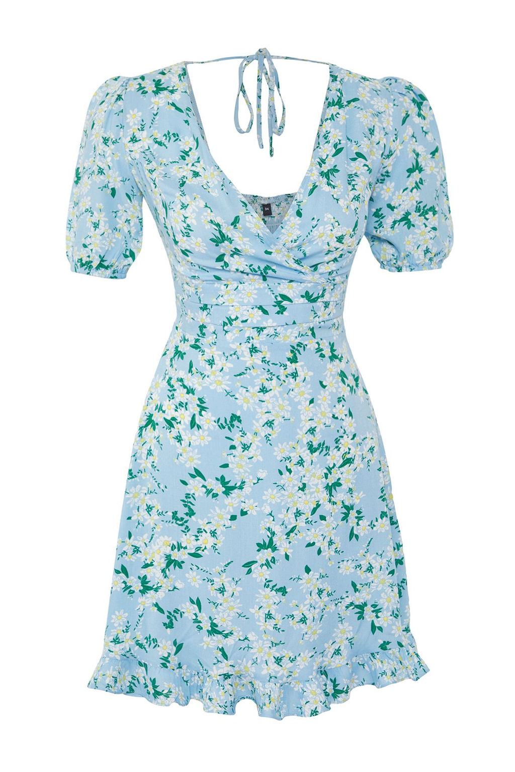 Mavi Cicekli A Kesim Mini Dokuma Elbise TWOSS25EL00655 - Trendyolmilla фото 5