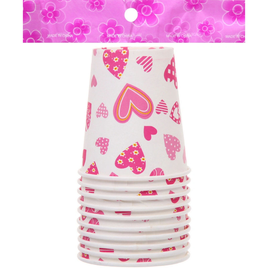 Цена за 6 шт. Стакан бумажный 0,2л в наборе 10 шт "Сердечки"