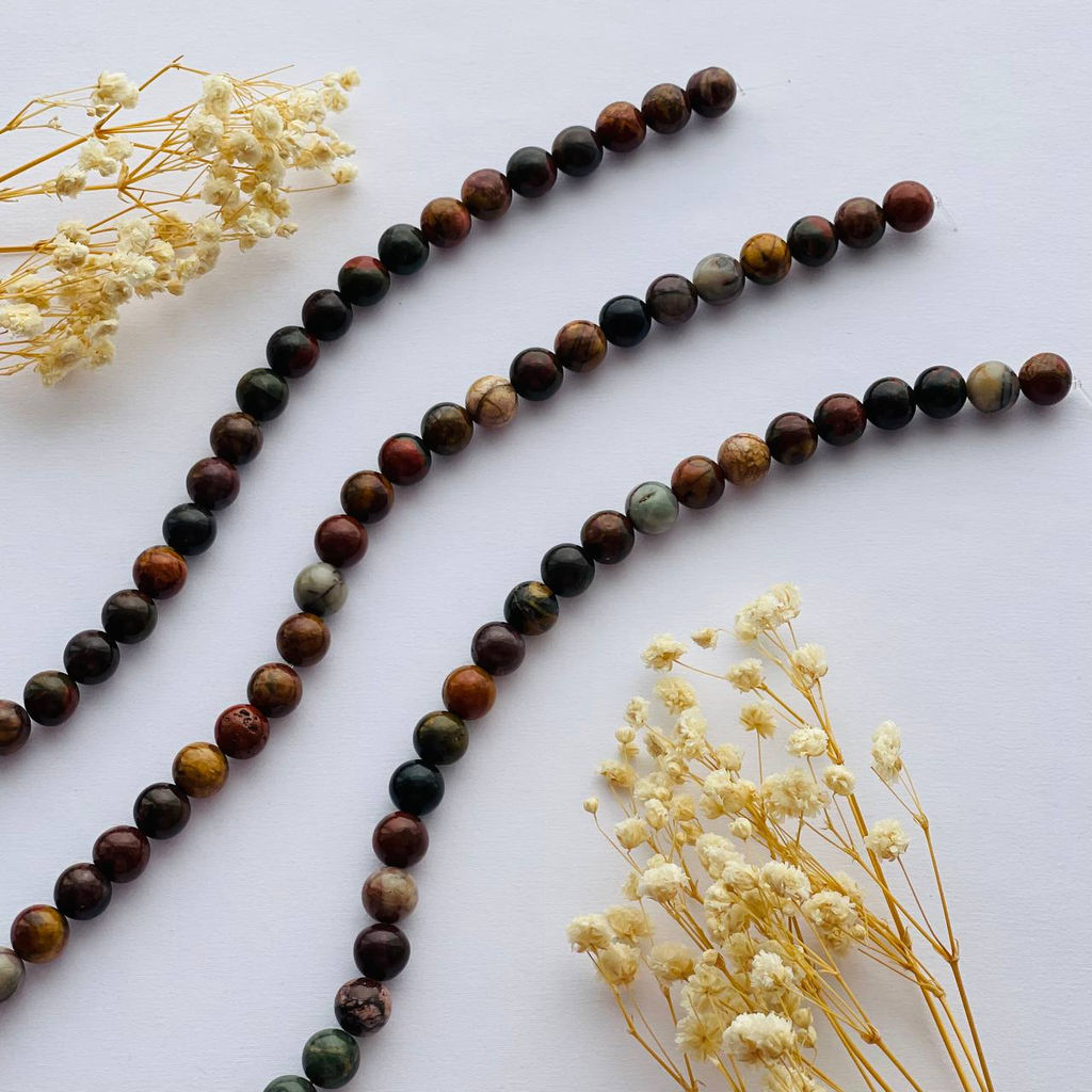 Бусины для украшений из Яшмы "Пикассо" (35 бусин) 37 см