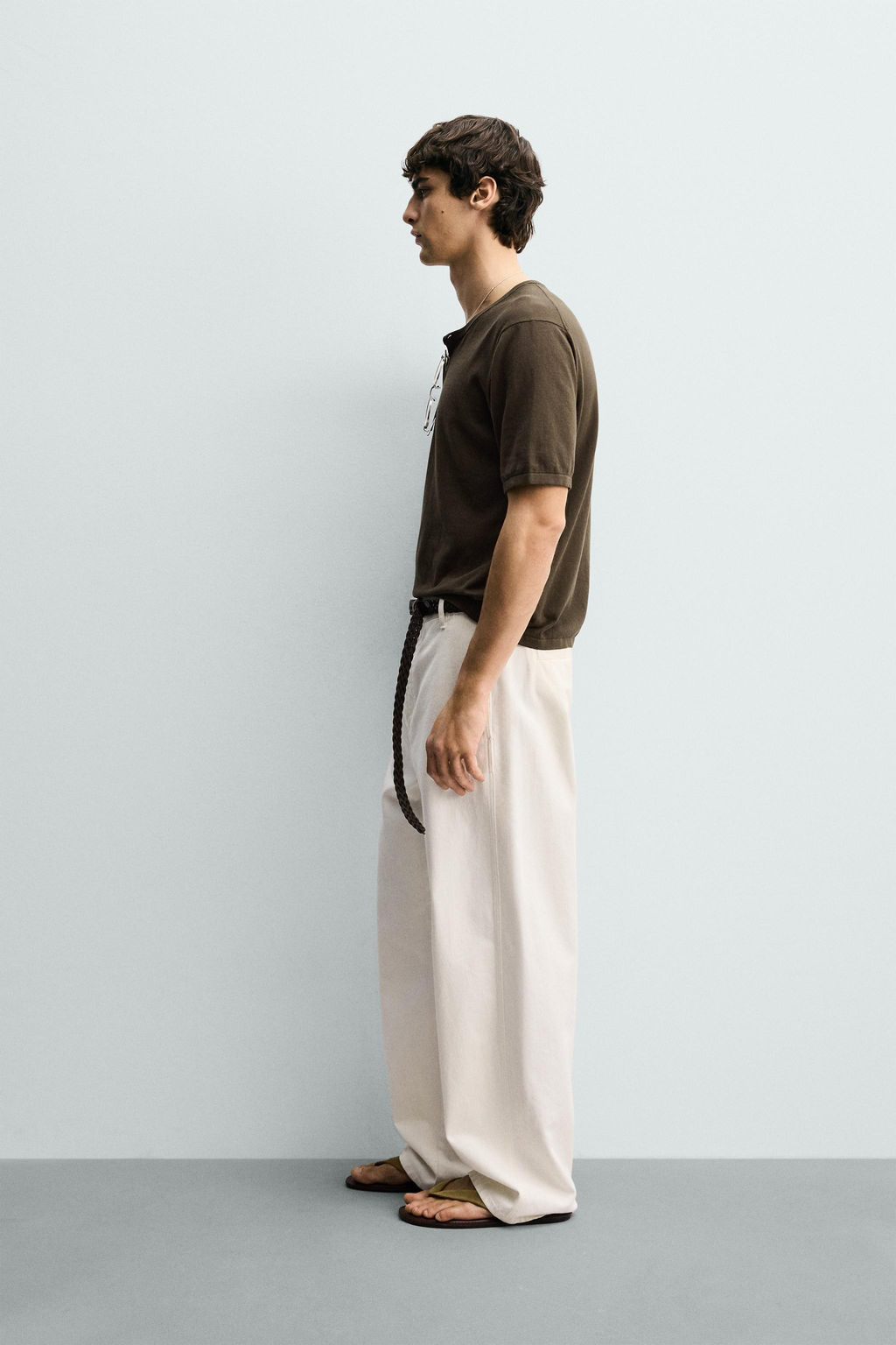 CAMISETA PUNTO CUELLO PANADERO / Khaki - Zara фото 4