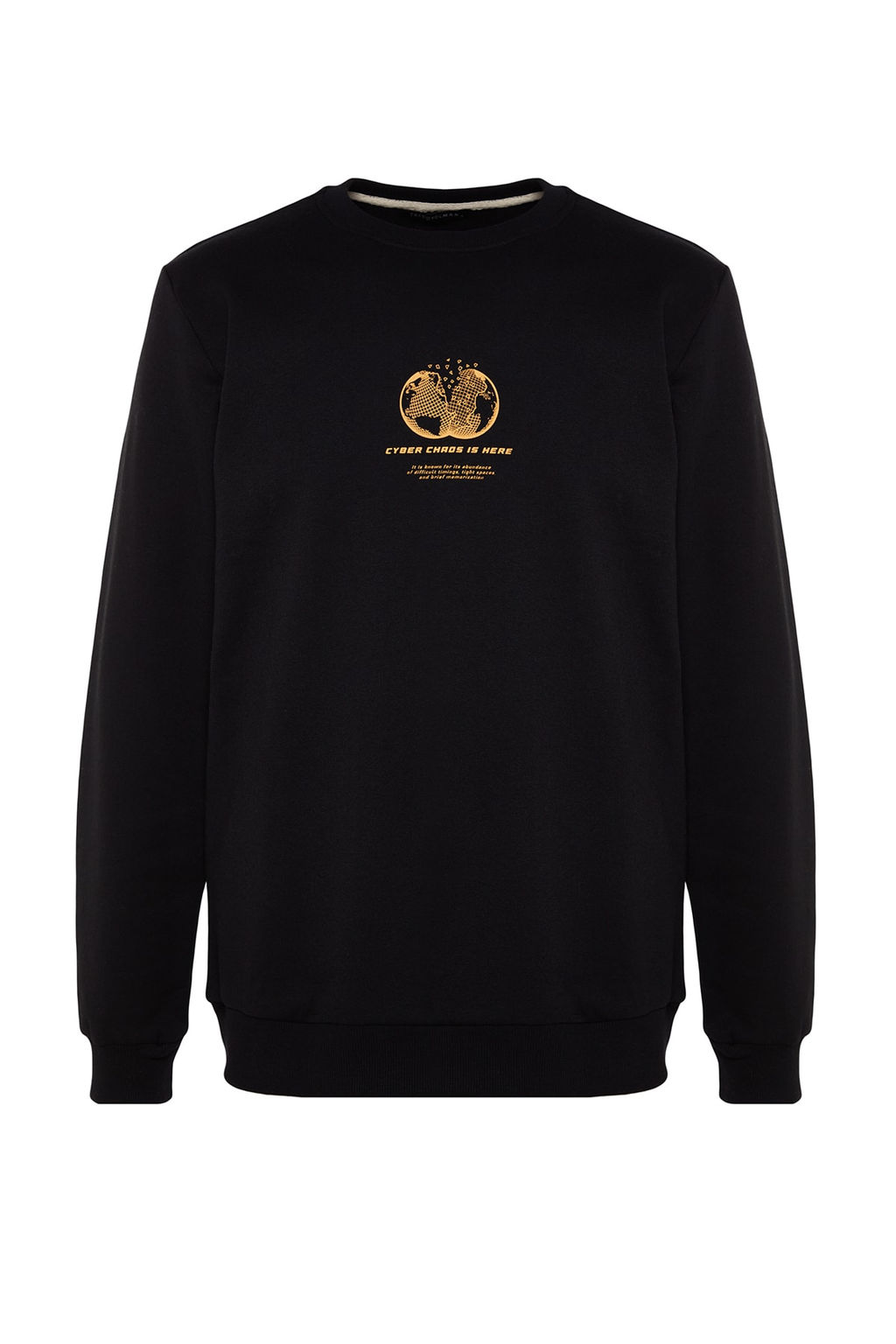 Siyah Bisiklet Yaka Regular/Normal Kesim Uzay Bask? Ici Polar/S?cak Tutan Sweatshirt TMNAW24SW00093