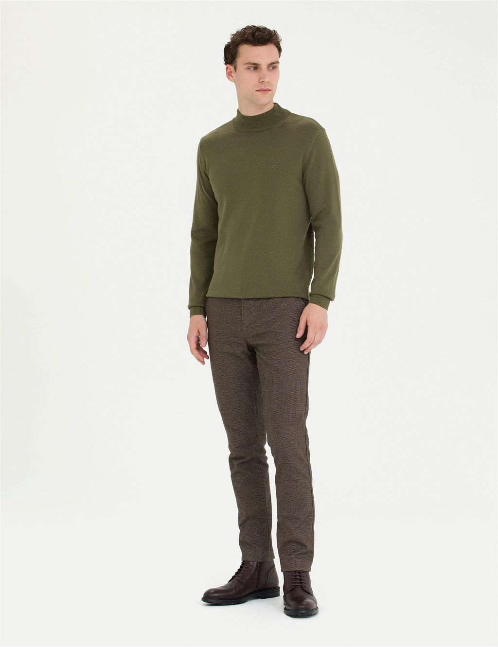 Koyu Haki Slim Fit Yar_m Bal_k__ Yaka Basic Triko Kazak - Pierre cardin фото 4