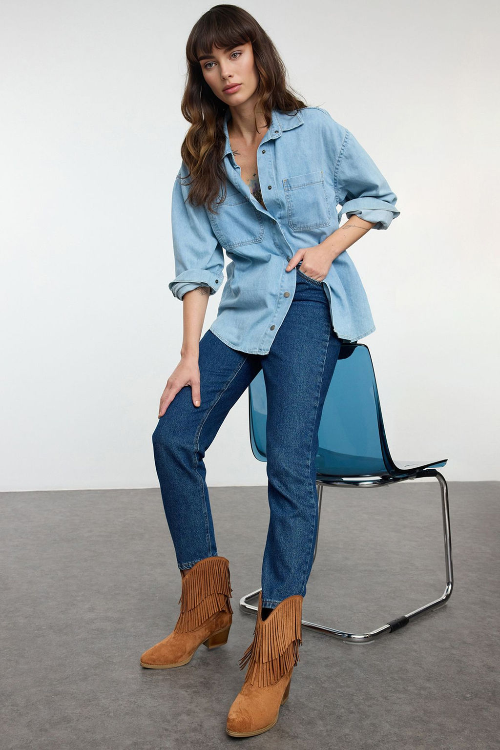 Trendyol Shoes Taba Suet Kahverengi Puskullu Kovboy Blok Topuklu Kad?n Bot TAKAW25BO00031 - Trendyolmilla фото 2