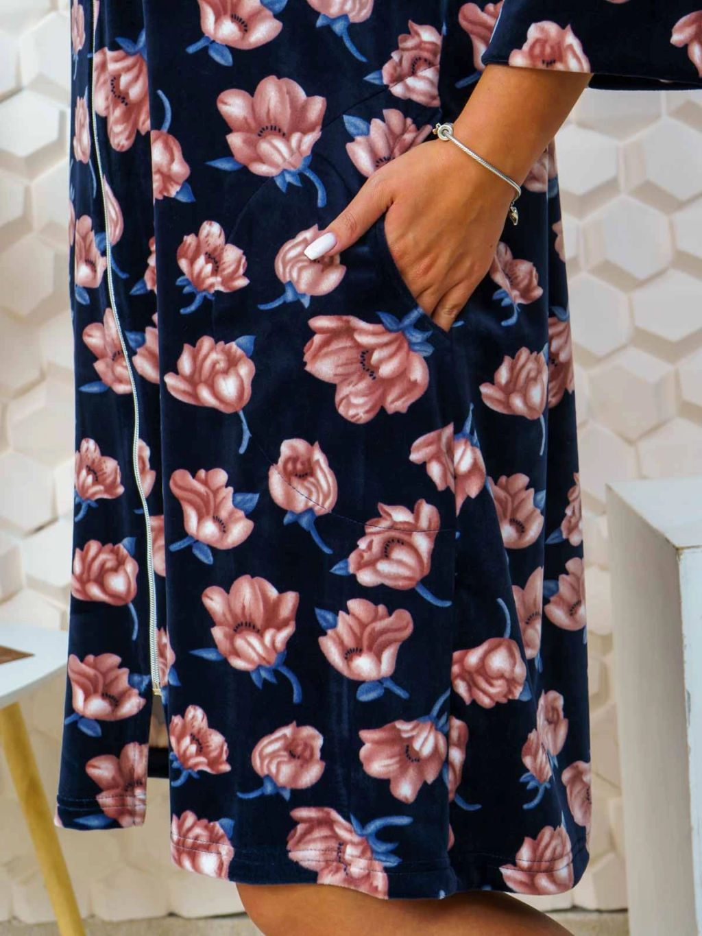 Халат женский, цвет синий розовый