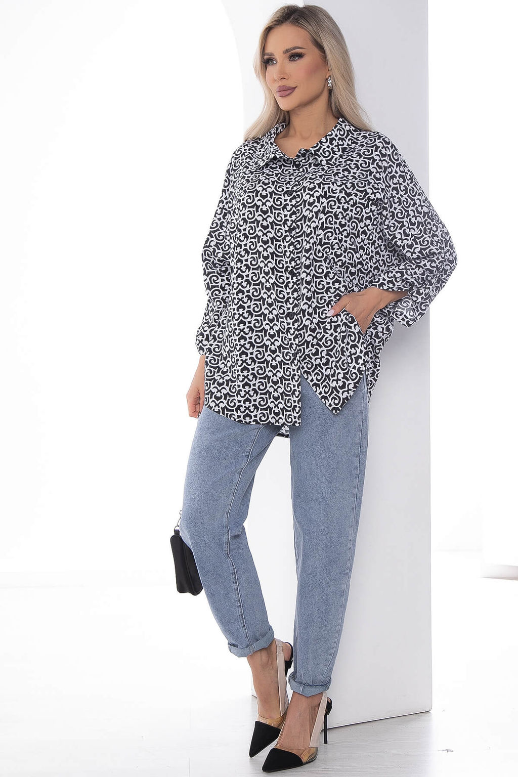 Рубашка Лето (черно-белая) Б10050 - Lt collection фото 6