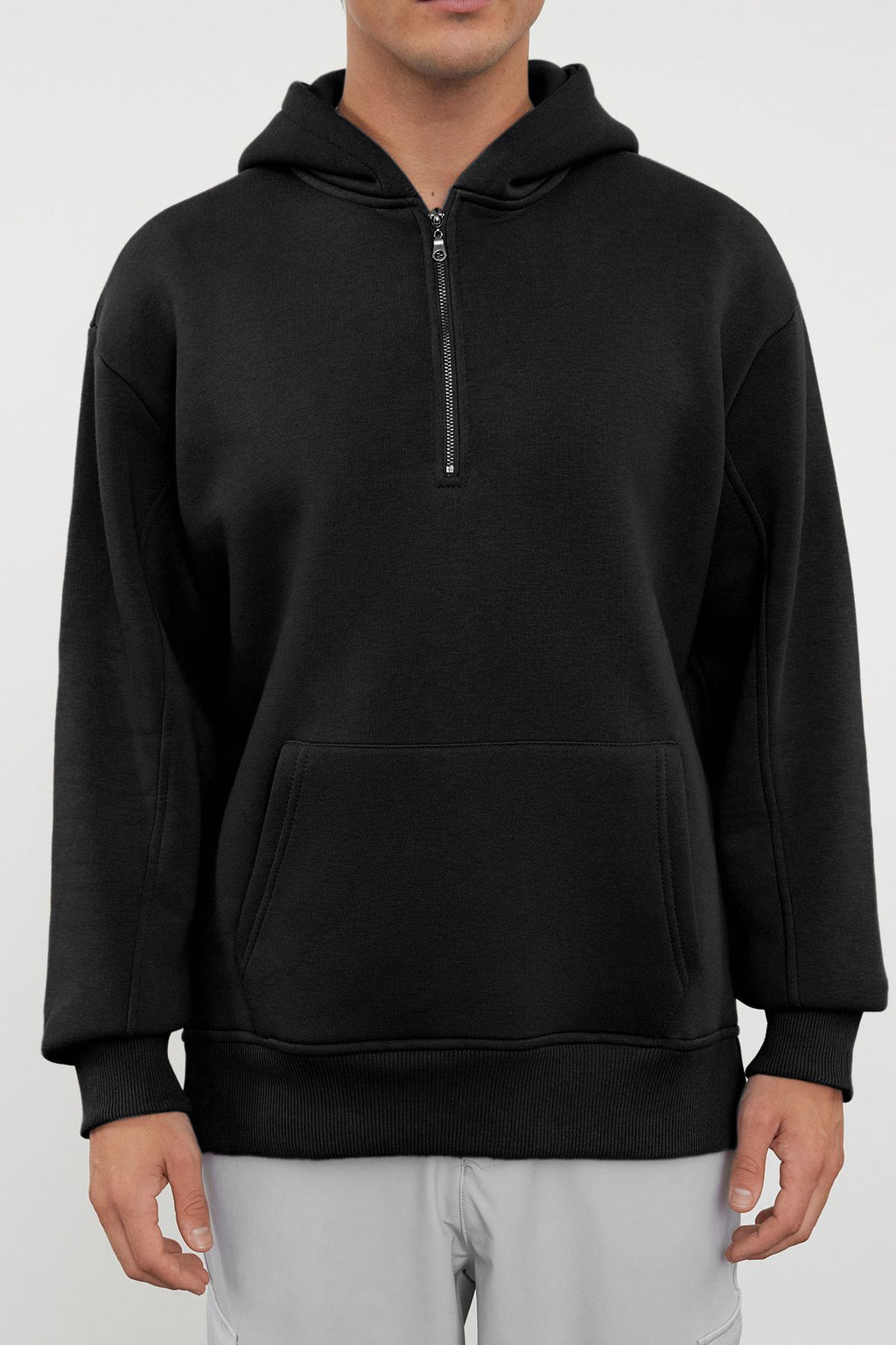 Siyah Oversize/Genis Kesim Fermuarl? Kapusonlu Ici Polarl? Basic Sweatshirt TMNAW25SW00050