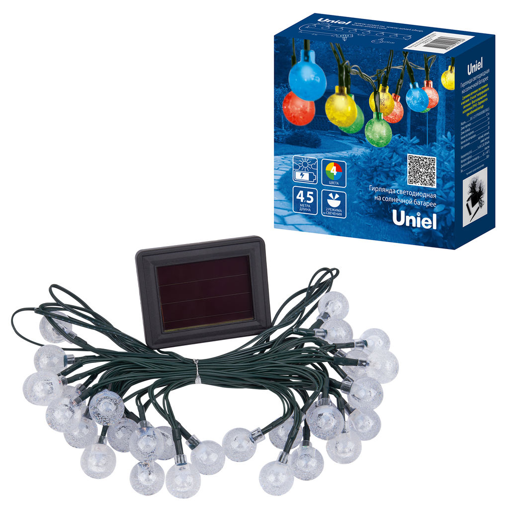 USL-S-231/PT4500 BUBBLE BALLS Садовая гирлянда на солнечной батарее Шарики-пузырьки. 30 светодиодов. Разноцветный свет. 1*АА Ni-Mh аккумулятор в/к. IP44. TM Uniel - Volpe фото 8