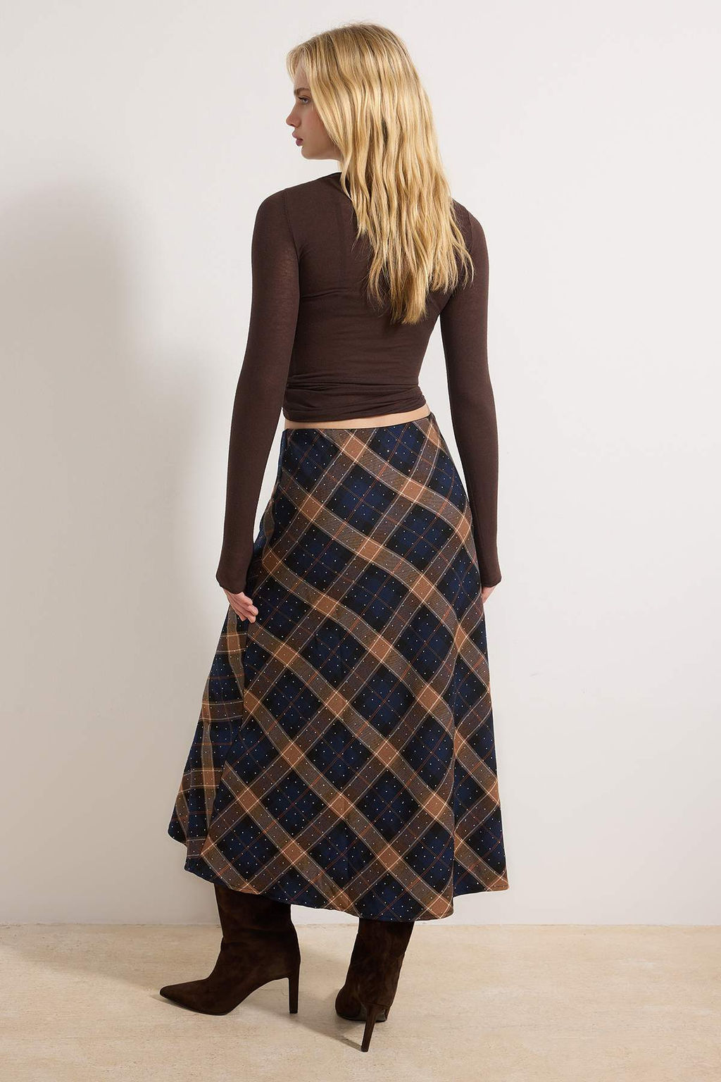 Lacivert-Cok Renkli Ekoseli Tasl? Dokuma Uzun Maxi Etek TWOAW26ET00175 - Trendyolmilla фото 4