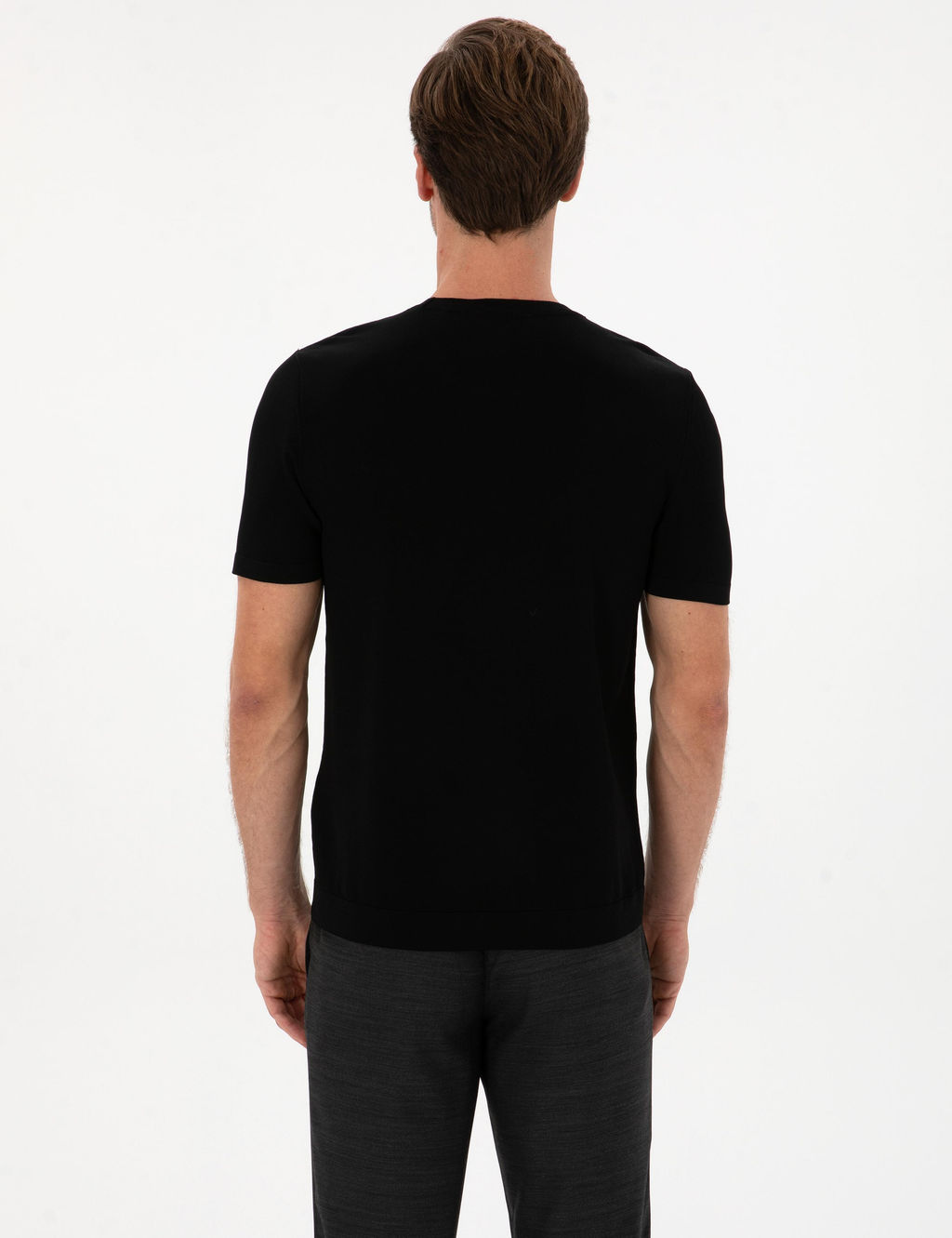 Siyah Slim Fit Bisiklet Yaka Triko T-shirt