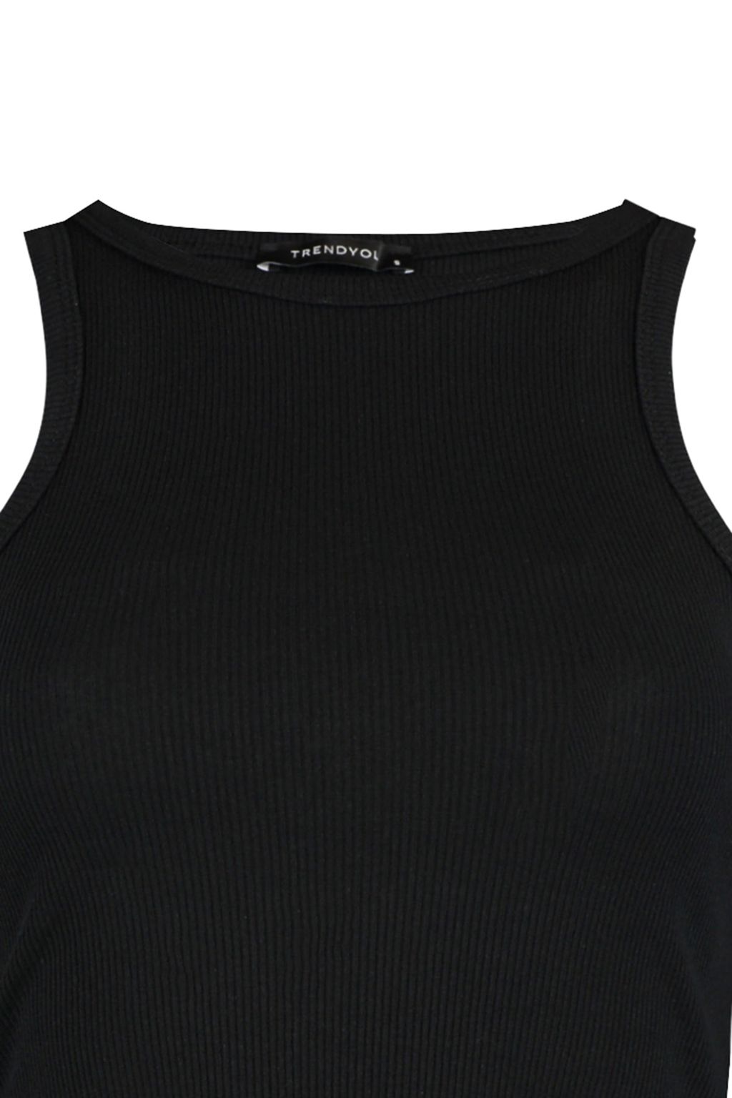Siyah Fitted/Vucuda Oturan Super Crop Halter Yaka Fitilli Esnek Orme Atlet TWOSS21AL0050