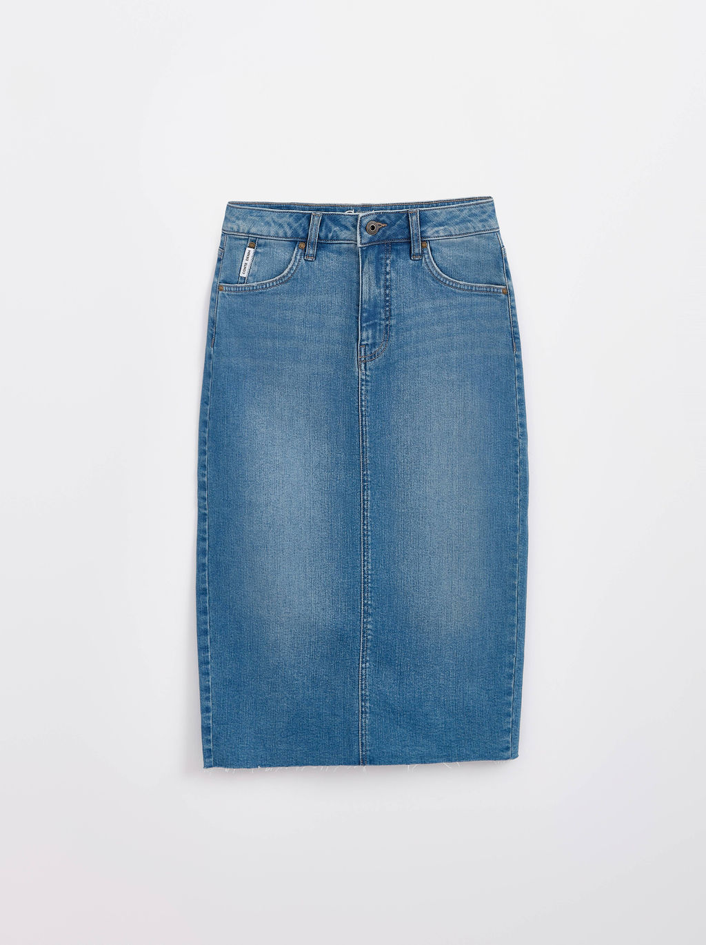CONTE CON-633 Джинсовая юбка-midi с разрезом и необработанным краем blue