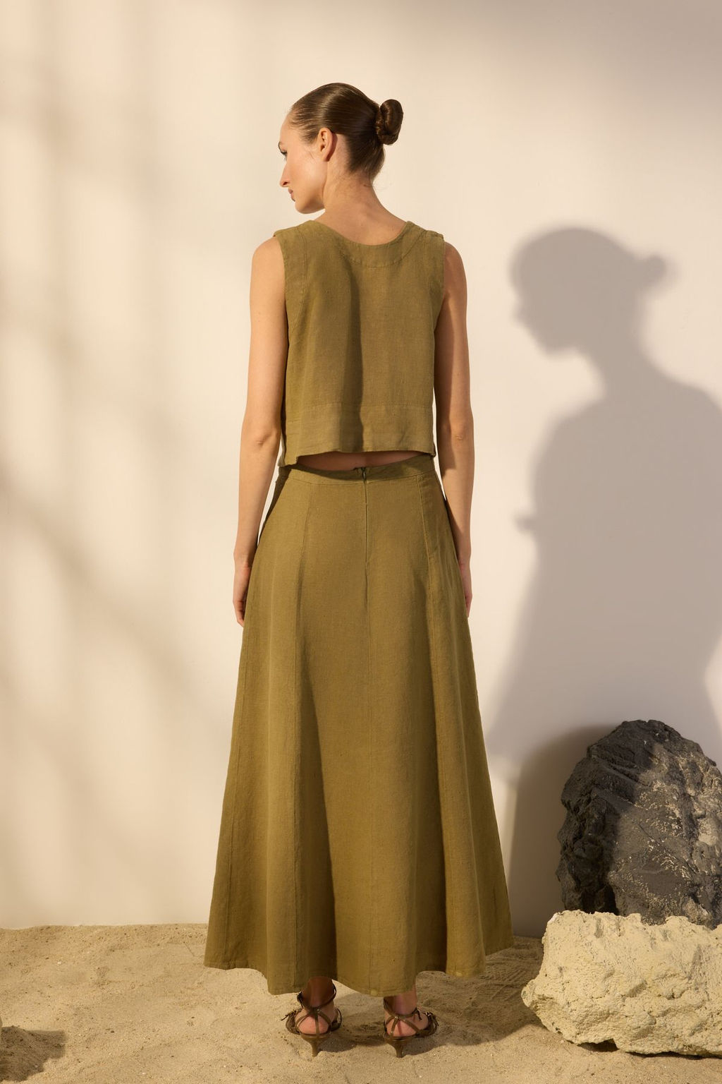 Trendyolmilla Haki %100 Keten Midi Volanl? Etek TWOSS25ET00137  фото 3