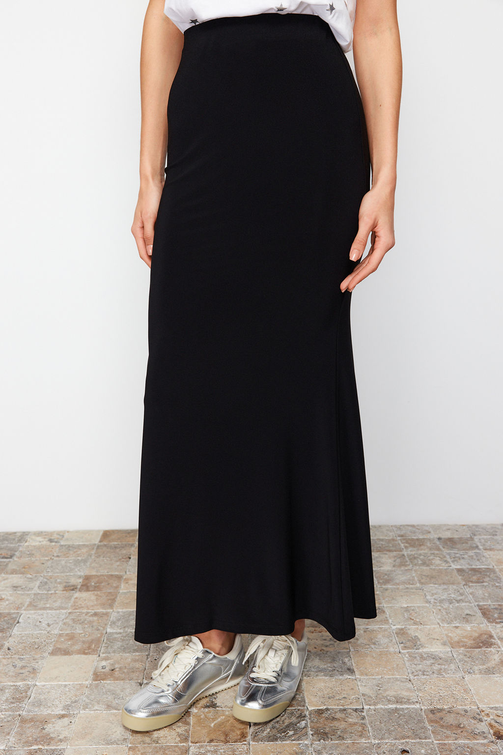 TRENDYOLMILLA Siyah Vucuda Oturan Bal?k Form Esnek Orme Maxi Etek TWOSS24ET00155  фото 10
