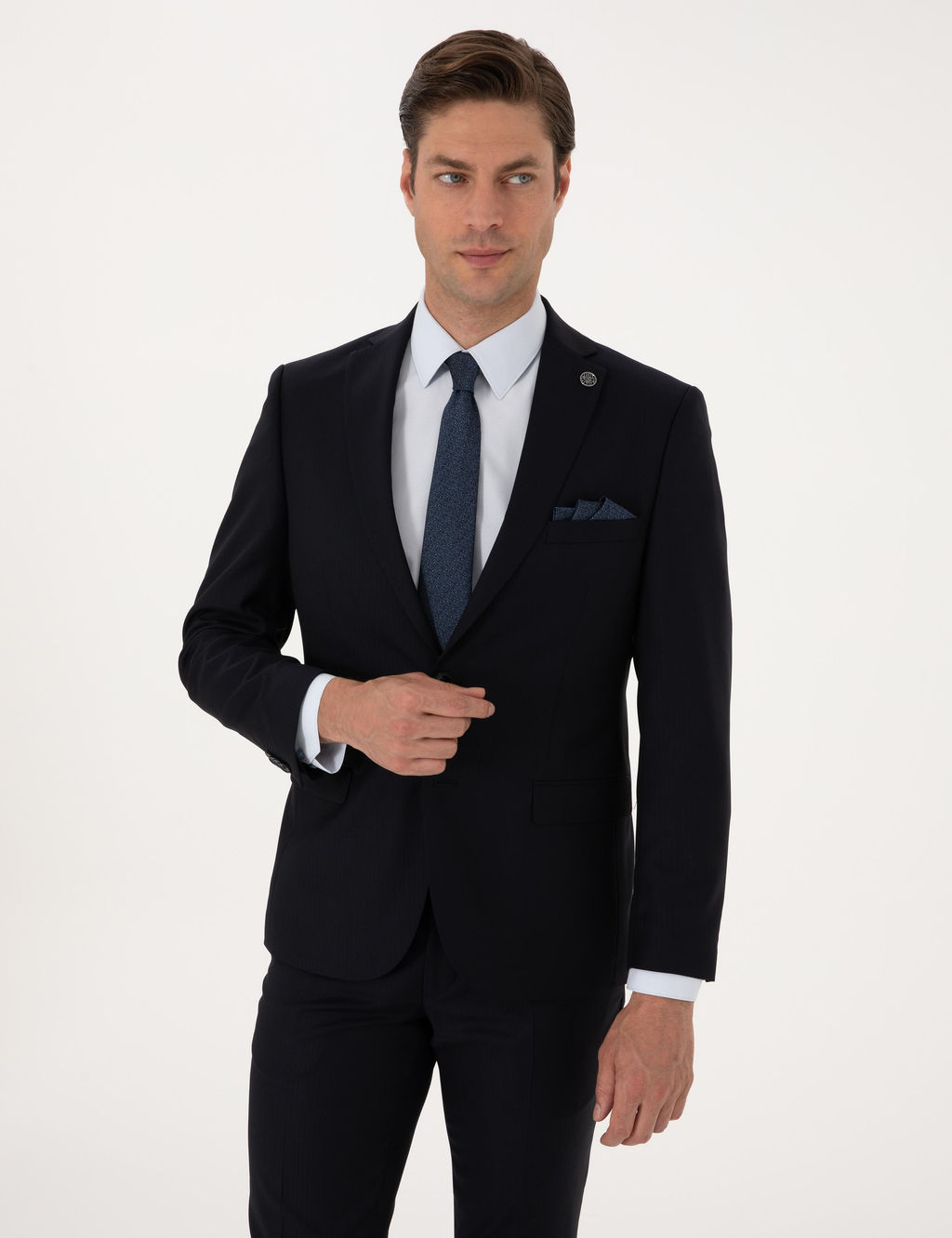 Lacivert Slim Fit %100 Y_n _izgili Tak_m Elbise