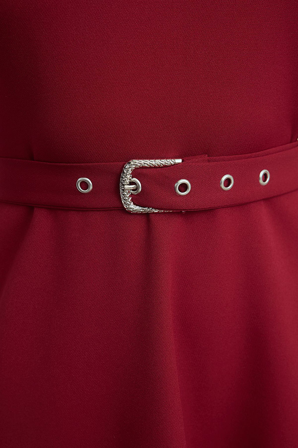 TRENDYOLMILLA Bordo Kemerli Belden Ac?lan Gomlek Detayl? Mini Dokuma Elbise TWOAW25EL00398 фото 4