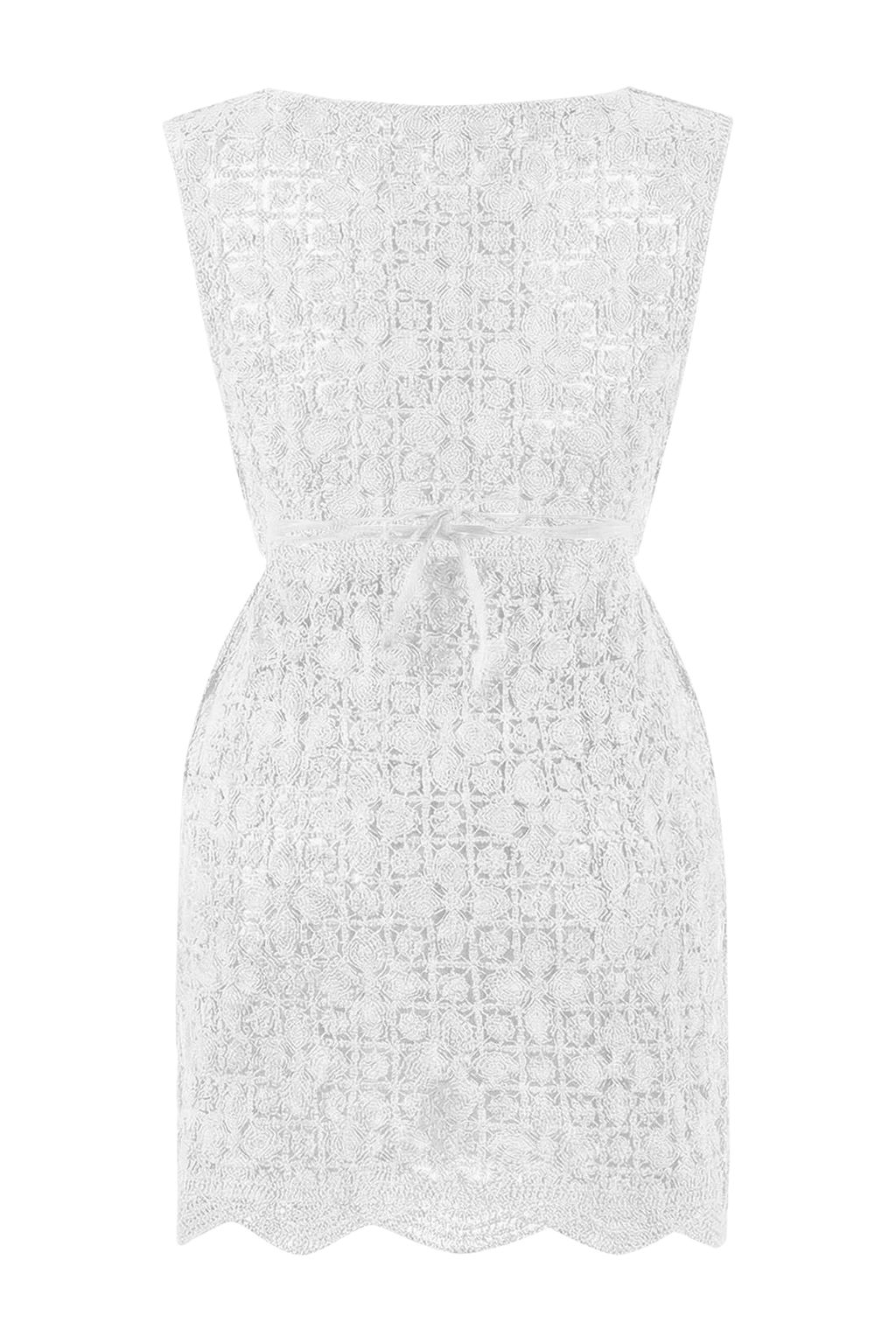 Beyaz Premium Triko Ajurlu Super Mini Derin V Yaka Plaj Elbisesi TBESS26EL00007 - Trendyolmilla фото 4