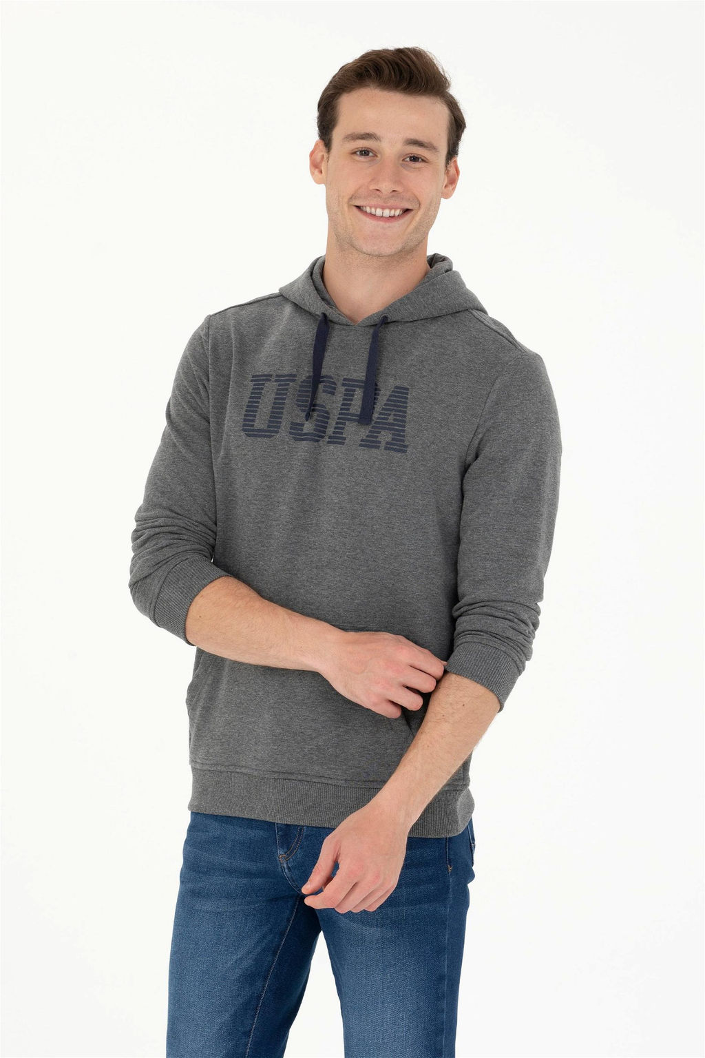 U. S. Polo Assn Мужская базовая толстовка с капюшоном антрацитового меланжевого цвета - U.s. polo assn фото 3