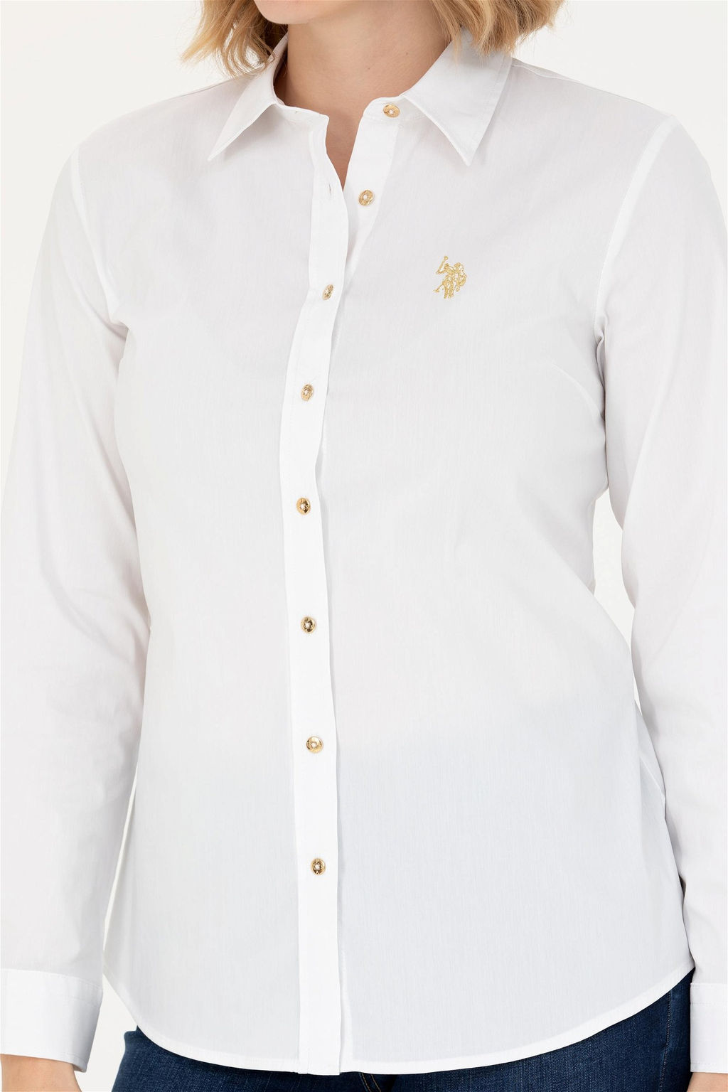 Женская белая базовая рубашка с длинным рукавом - U.s. polo assn фото 13