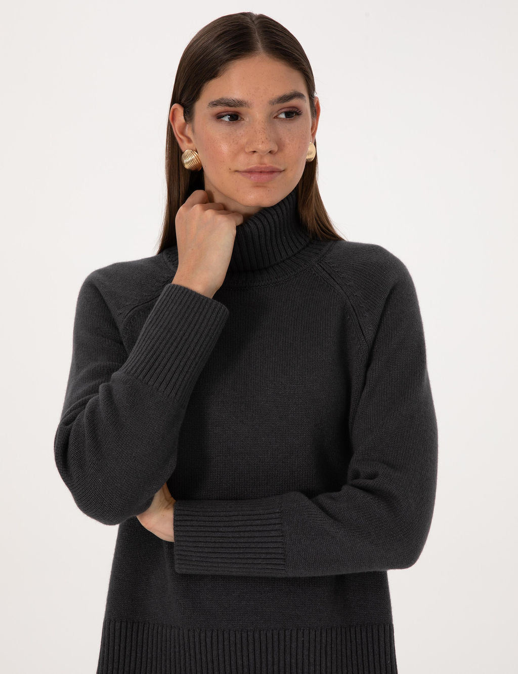 Antrasit Comfort Fit Y_n Kar___ml_ Bal_k__ Yaka Kazak - Pierre cardin фото 2