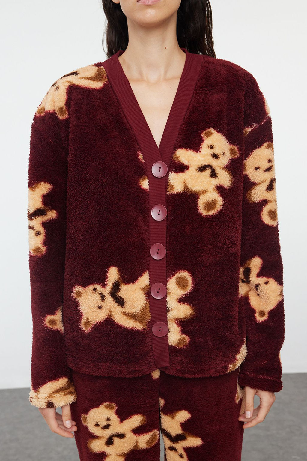 Trendyolmilla Bordo Ay?c?kl? Wellsoft K?sl?k Orme Pijama Tak?m? THMAW25PT00055 фото 3