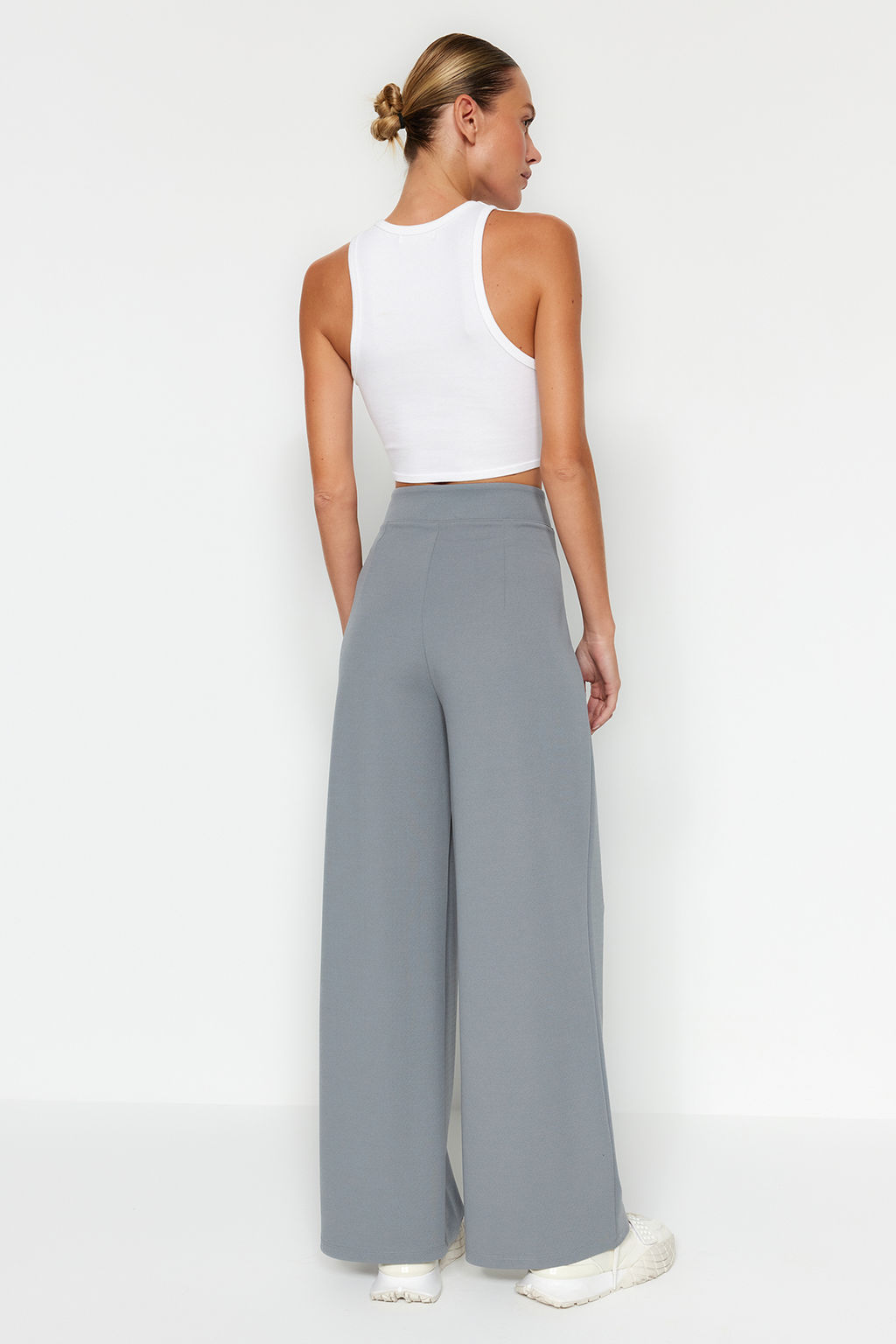 TRENDYOLMILLA Siyah C?rt C?rt Kapamal? Yuksek Bel Pileli Wide Leg/Genis Kesim Orme Pantolon TWOAW24PL00177 фото 18