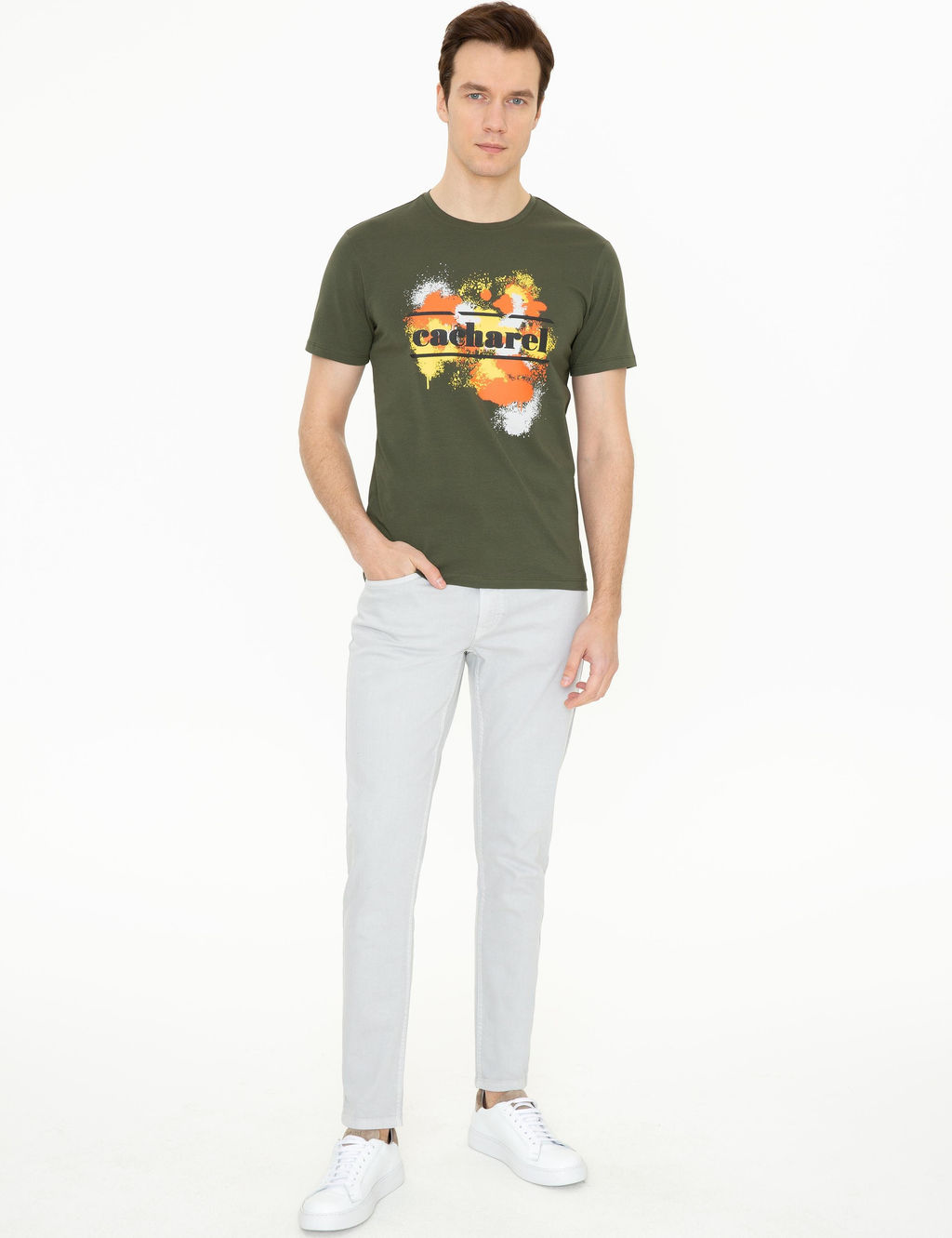 Приталенная футболка цвета хаки - Cacharel фото 5
