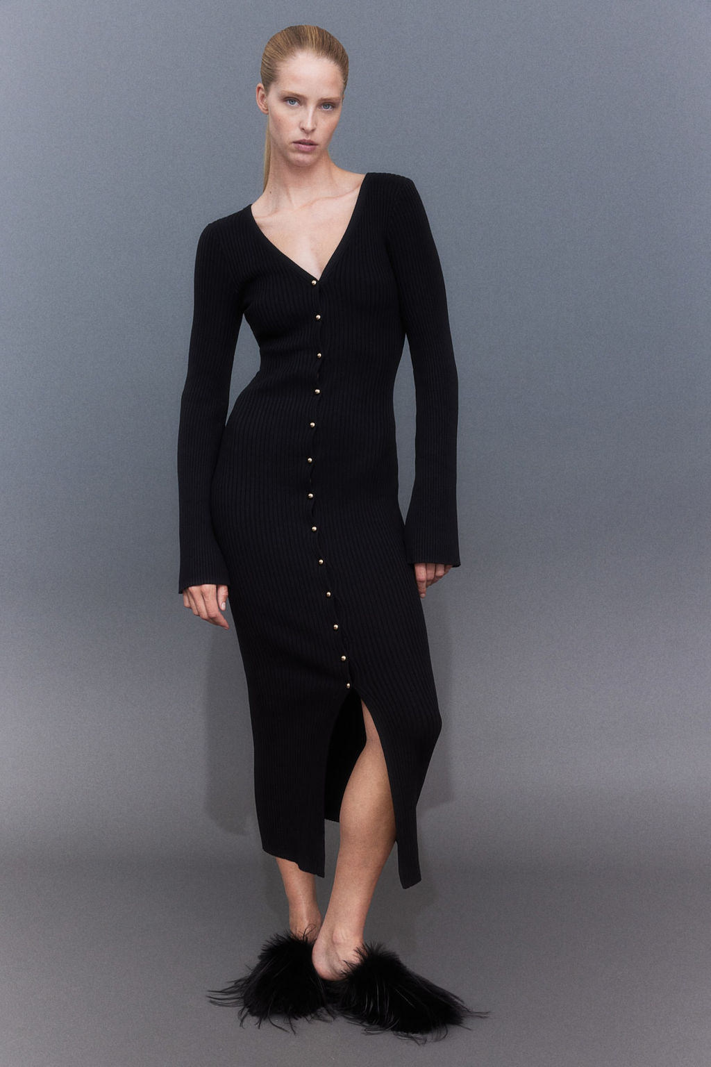 Rib-knit button-front dress - H&m фото 3