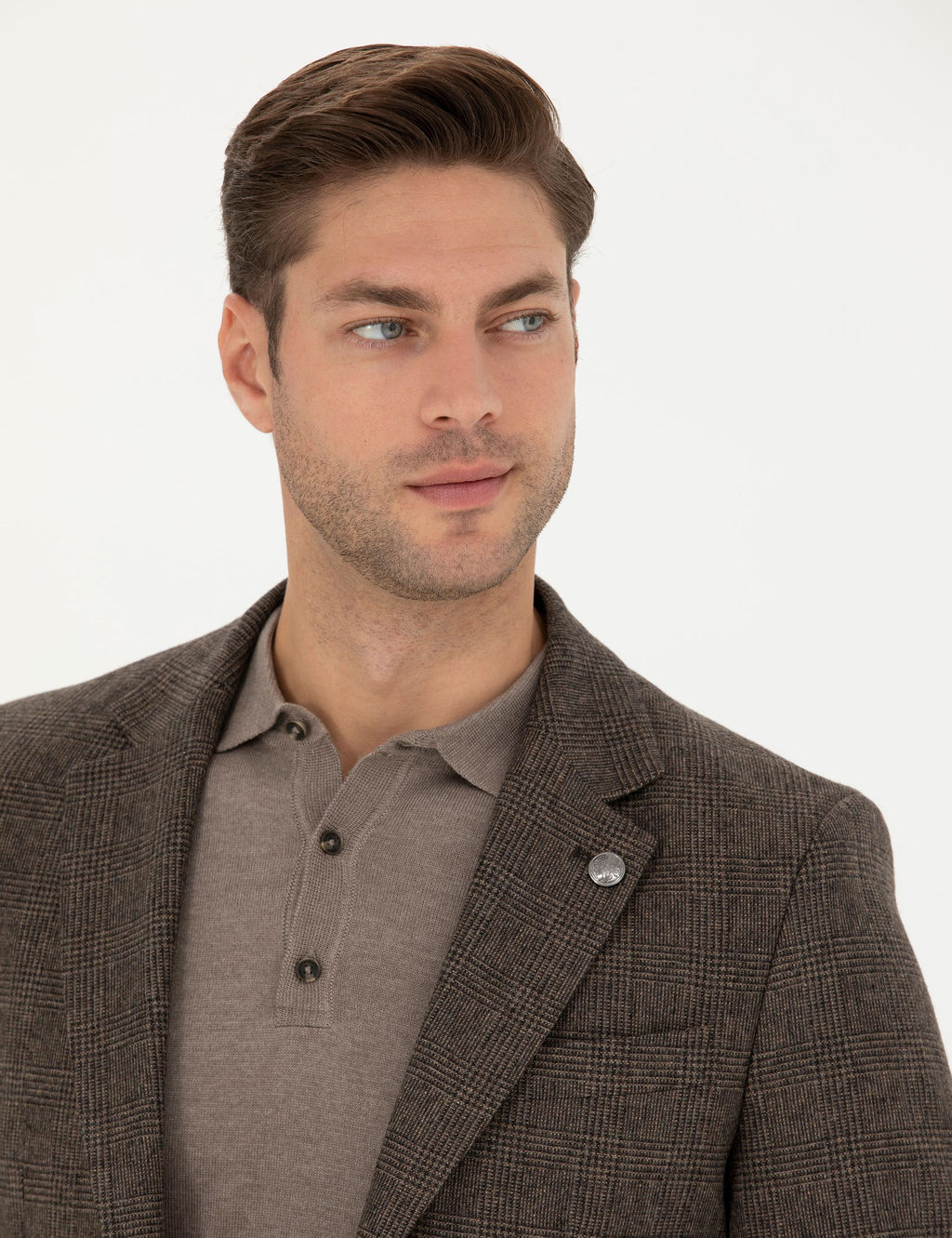 Kahverengi Y_n Kar___ml_ Slim Fit Ceket