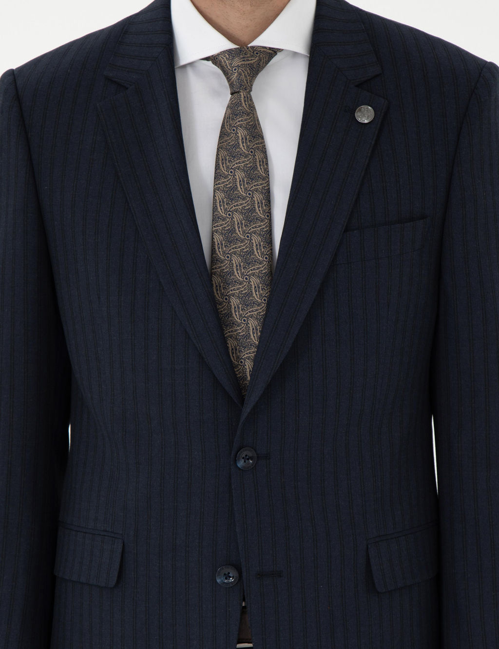 Lacivert Slim Fit _izgili Tak_m Elbise