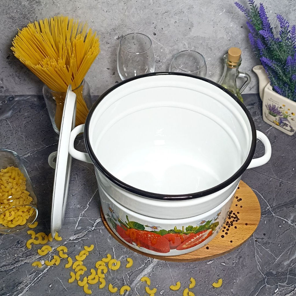 Кастрюля 9,0л цил. белосн. Клубника садовая 1с200с - Стальэмаль фото 5