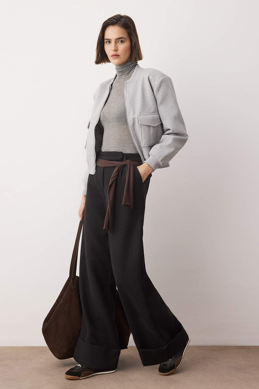 Trendyolmilla Limited Edition Antrasit Wide Leg/Genis Paca Yuksek Bel Dokuma Pantolon TWOAW23PL00302 фото 12