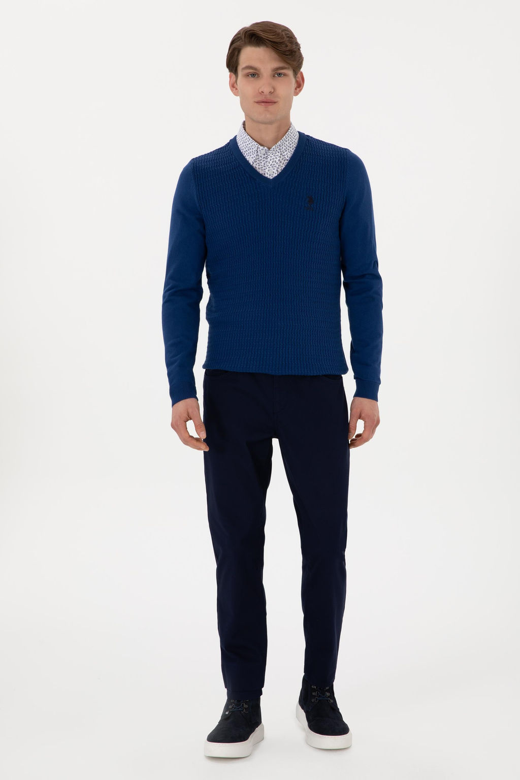 Erkek Slim Fit V Yaka _ndigo Basic Kazak - U.s. polo assn фото 4