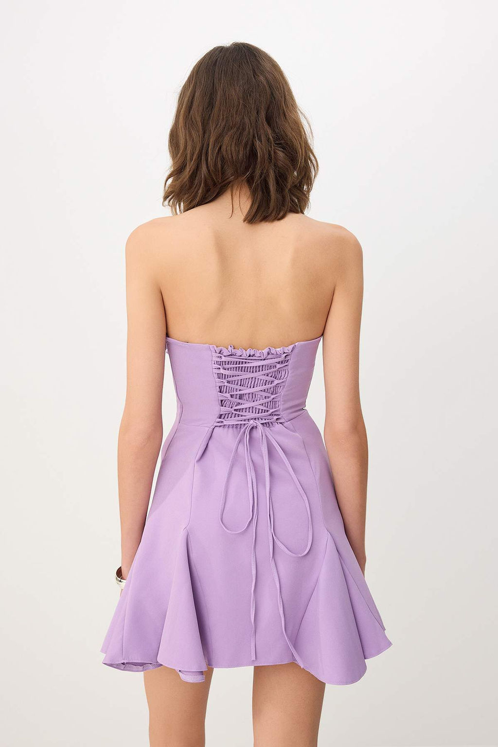 Lila Kurdele Fiyonk Detay Straplez Finike K?sa / Mini Astarl? Party Elbise TPRSS26EL00270