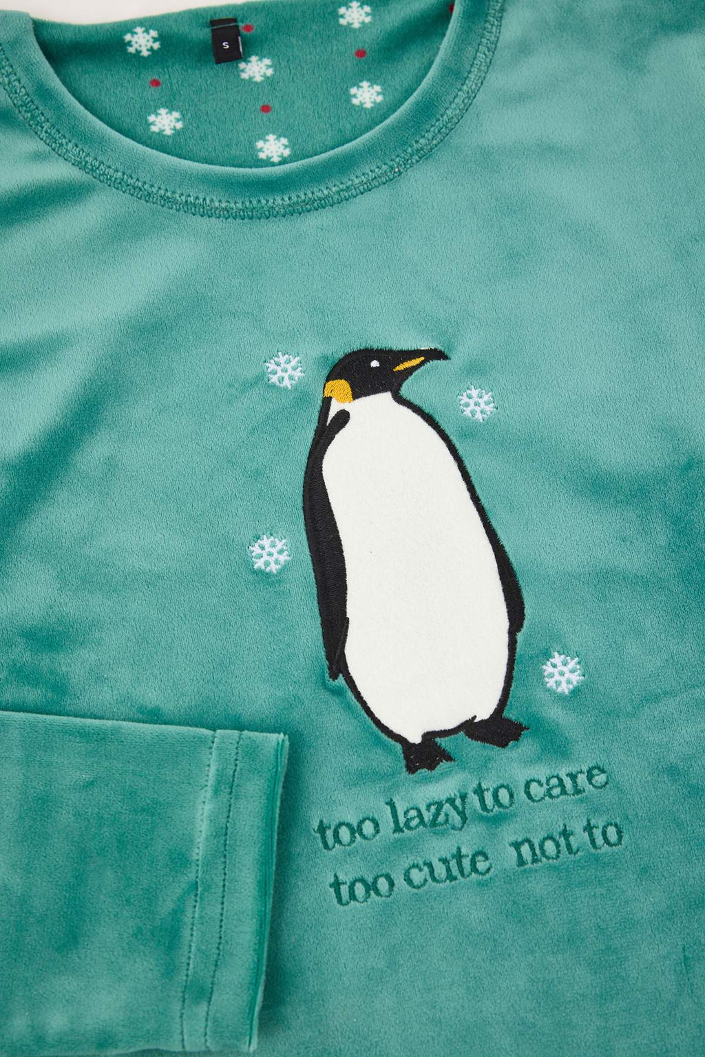Yesil Kar Tanesi Desenli Penguen Nak?sl? Kadife Orme Pijama Tak?m? THMAW26PT00194 - Trendyolmilla фото 6
