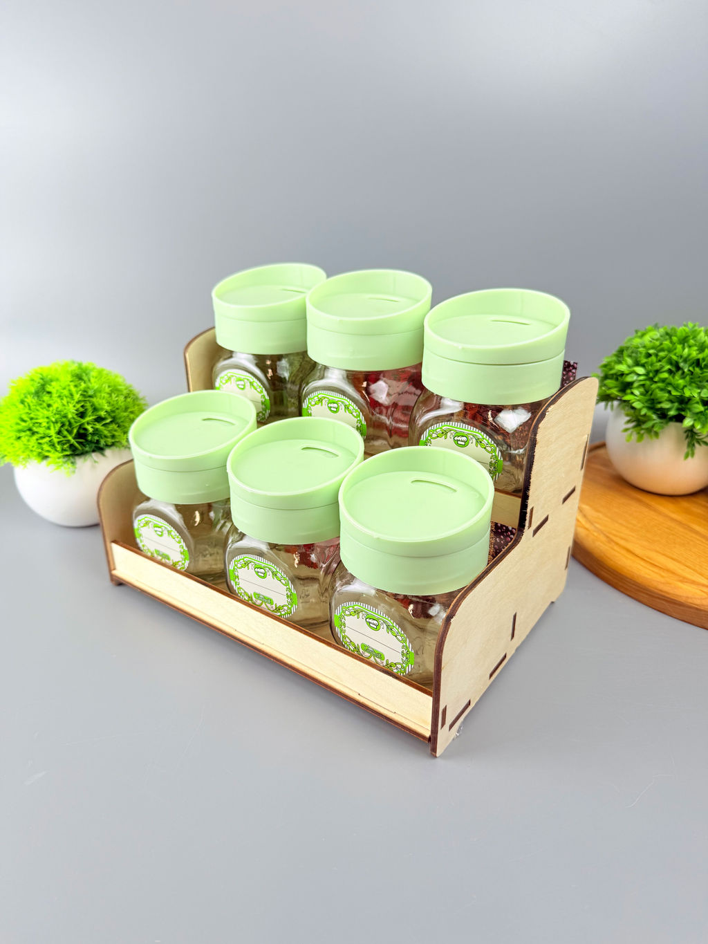 Набор банок 200мл 6шт с крышкой-дозатором поворотным НЕЖНО-МЯТНЫЙ для сып.прод. на дер.под.