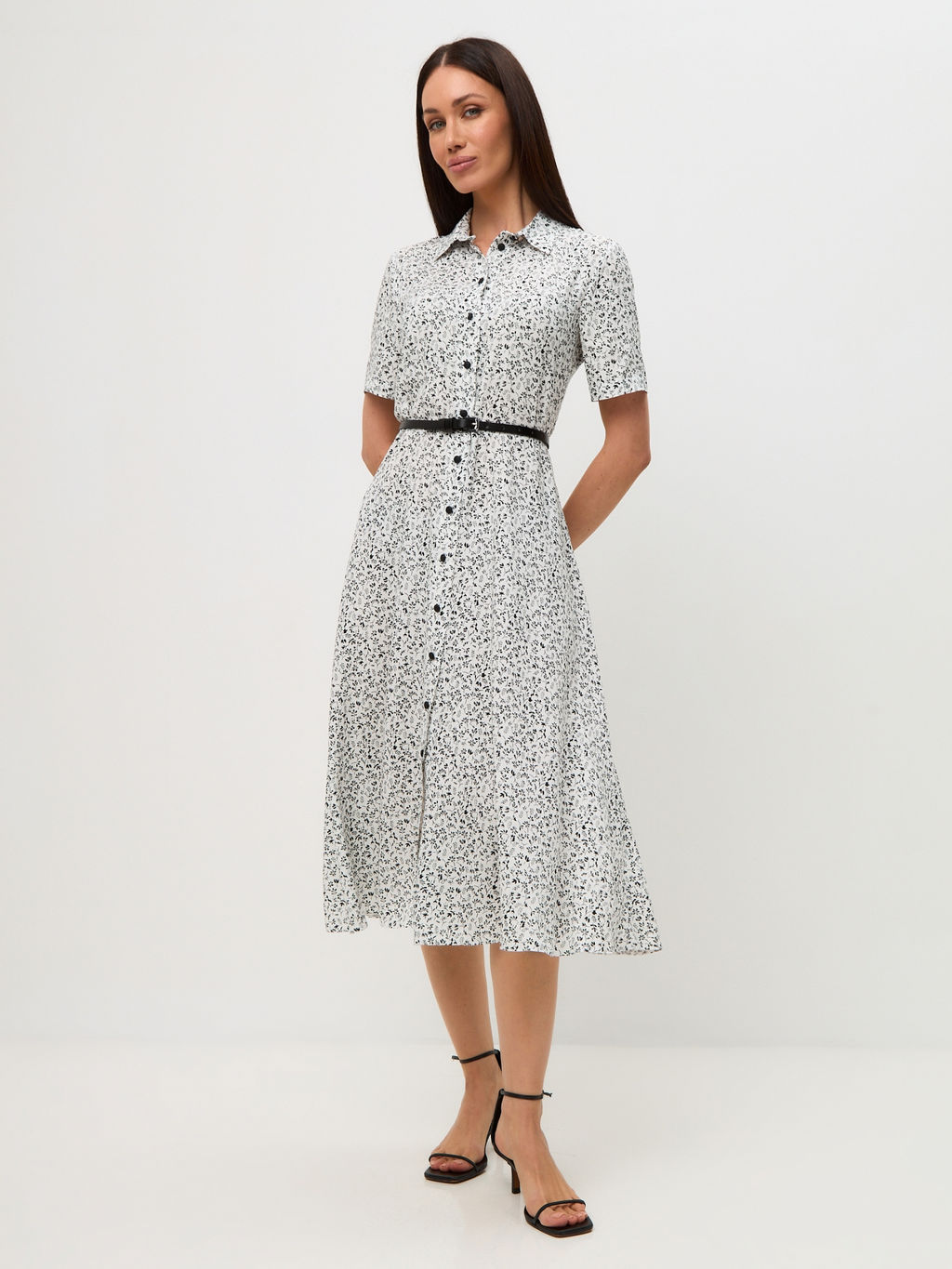 Платье-халат веточки на белом