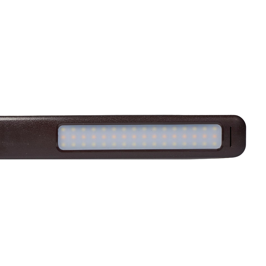 TLD-551 Brown/LED/450Lm/3000-6000K/Dimmer/USB Светильник настольный c часами, календарем, термометром, 9W. Сенсорный выключатель. Коричневый (стилизован под кожу). TM Uniel.