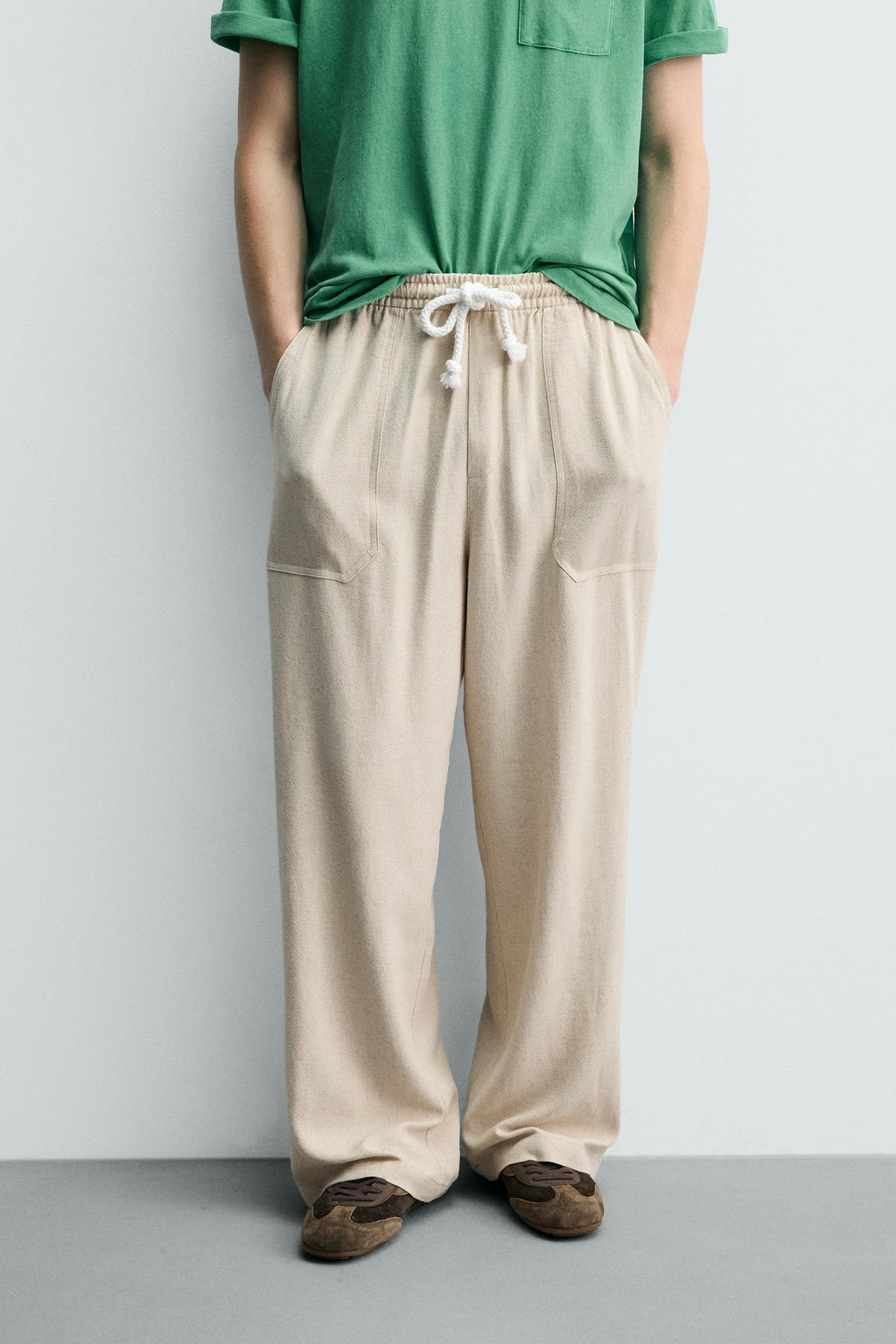 PANTAL?N RELAXED FIT ESTRUCTURA CUADROS / Beige claro